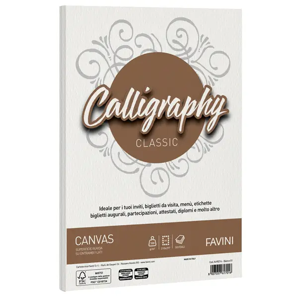 1x Carta CALLIGRAPHY CANVAS 100gr A4 50fg bianco 01 FAVINI