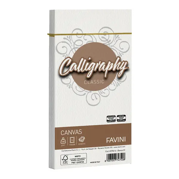 1x 25 BUSTE CALLIGRAPHY CANVAS 110X220MM 100GR 01 BIANCO