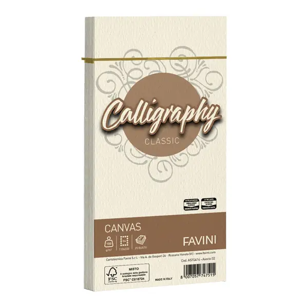 1x 25 BUSTE CALLIGRAPHY CANVAS 110X220MM 100GR 02 AVORIO
