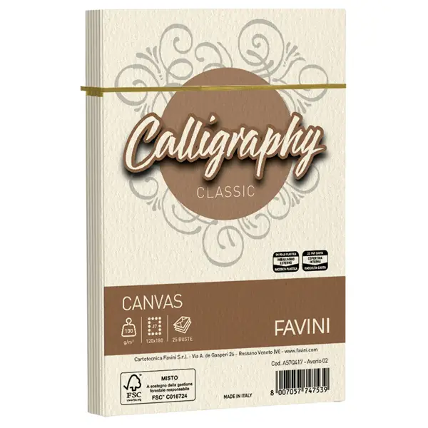 1x 25 BUSTE CALLIGRAPHY CANVAS 120X180MM 100GR 02 AVORIO