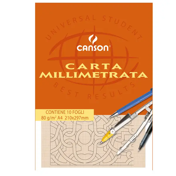 25x BLOCCO CARTA OPACA MILLIMETRATA 210x297mm 10FG 80GR CANSON