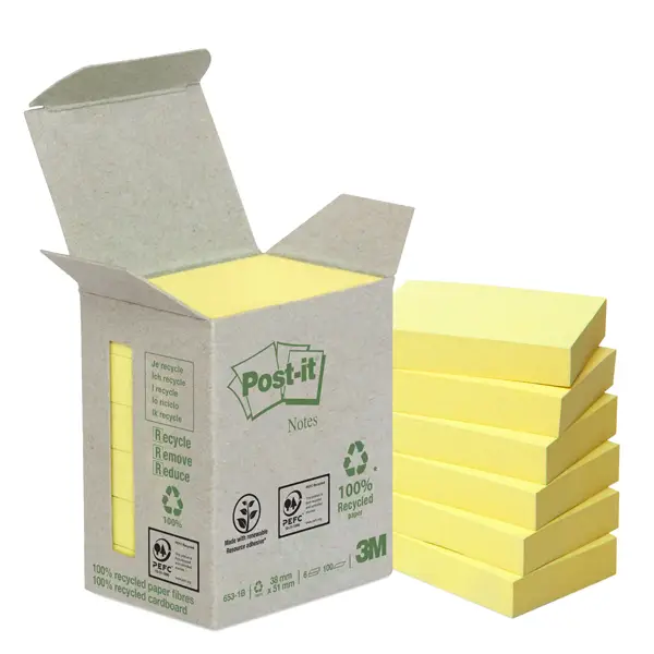 6x BLOCCO 100foglietti Post-itR Notes Green 38x51mm 653-1B GIALLO