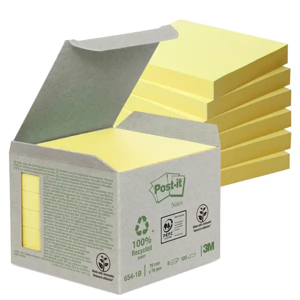 6x BLOCCO 100foglietti Post-itR Notes Green 76x76mm 654-1B GIALLO