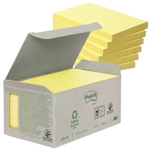 6x BLOCCO 100foglietti Post-itR Notes Green 76x127mm 655-1B GIALLO