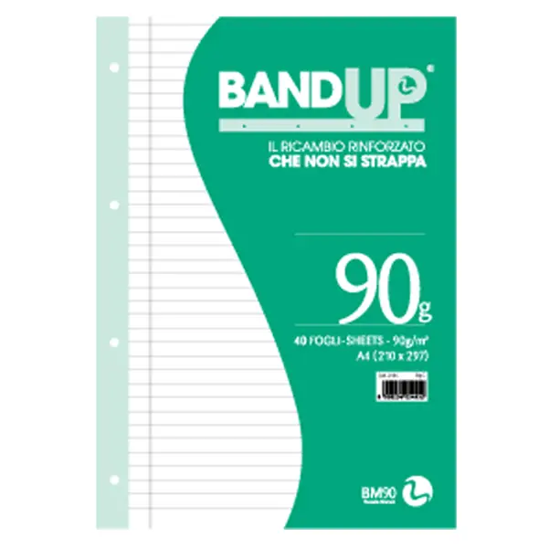 1x RICAMBI FORATI RINFORZATI BANDUP A4 90gr 40fg 1rigo c/margine BM