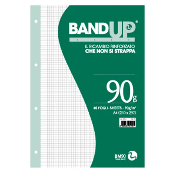 1x RICAMBI FORATI RINFORZATI BANDUP A4 90gr 40fg 5mm c/margine BM