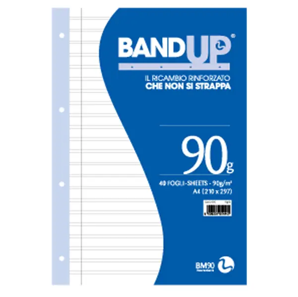 1x RICAMBI FORATI RINFORZATI BANDUP A4 90gr 40fg rigo di 3a BM