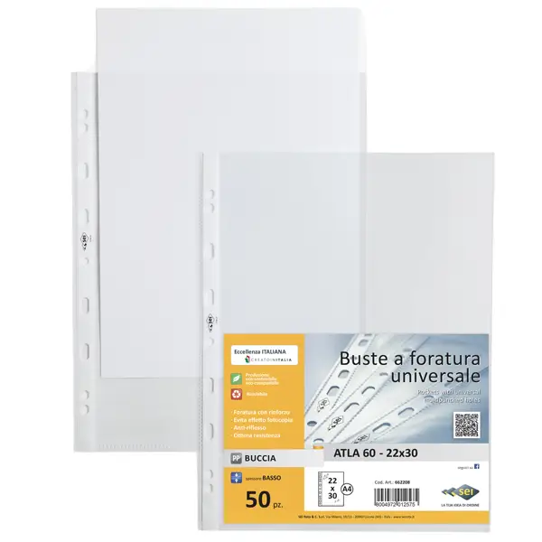 1x 50 BUSTE FORATE 22X30-60 B.A. LEGGERE ATLA SEI ROTA