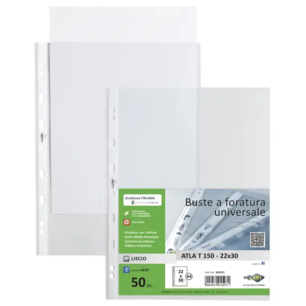 1x 50 buste forate ATLA T 150 22x30cm liscio SEI ROTA