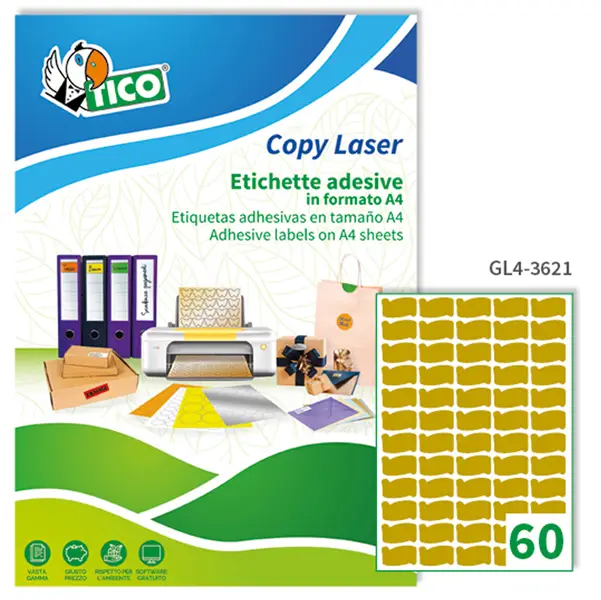 1x Etichetta adesiva GL4 ovale oro satinata 100fg A4 36x21mm (60et/fg) Tico