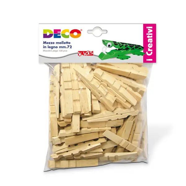1x SACCHETTO 100 MEZZE MOLLETTE LEGNO 72mm ART.1719 DECO
