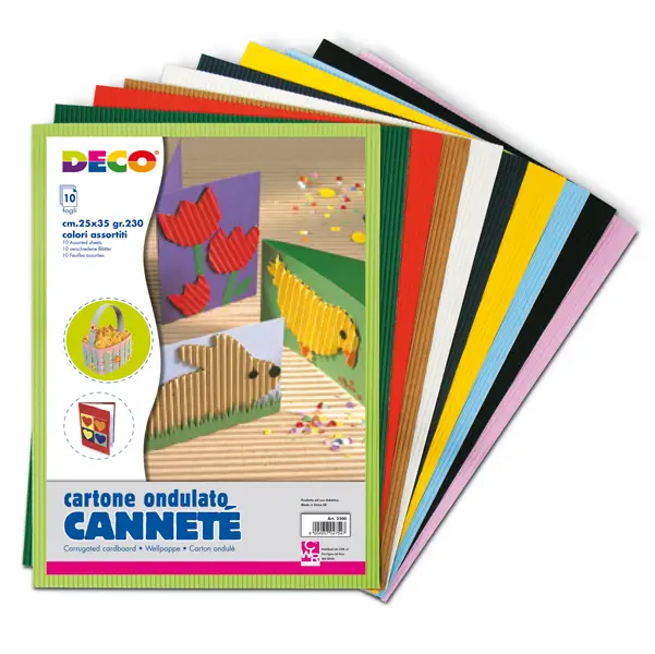 1x BUSTA 10FG CARTONCINO ONDULATO 25X35CM CANNETE' colori assortiti DECO