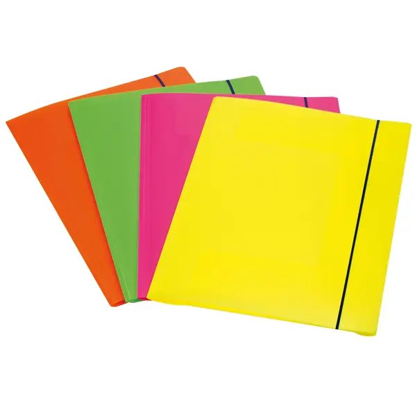 4x CARTELLINA 3L CON ELASTICO COLORI FLUO SHOCKING FILE
