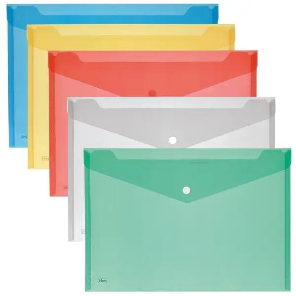 1x SET 5 BUSTE CON BOTTONE A4-33,5x23,5cm COLORI ASSORTITI LEBEZ ART.2192