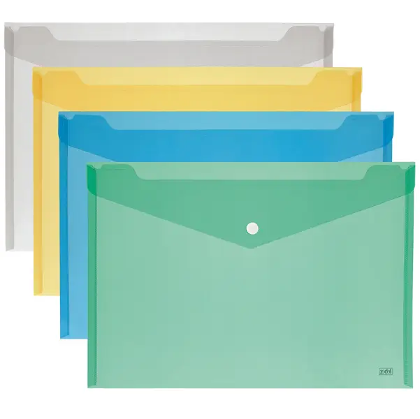 12x BUSTA CON BOTTONE 33,5x23,5cm - ORIZZ. COLORI ASSORTITI LEBEZ