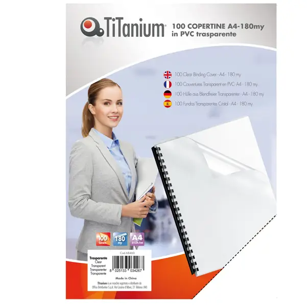 1x 100 COPERTINE A4 PVC TRASPARENTE 180my TiTanium