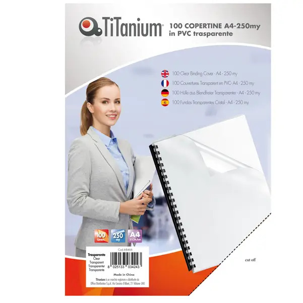 1x 100 COPERTINE A4 PVC TRASPARENTE 250my TiTanium