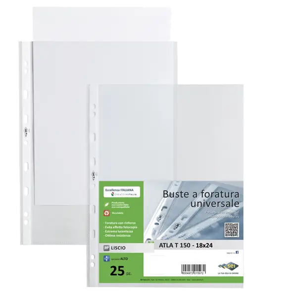 1x 25 buste forate ATLA T 150 18x24cm liscio SEI ROTA