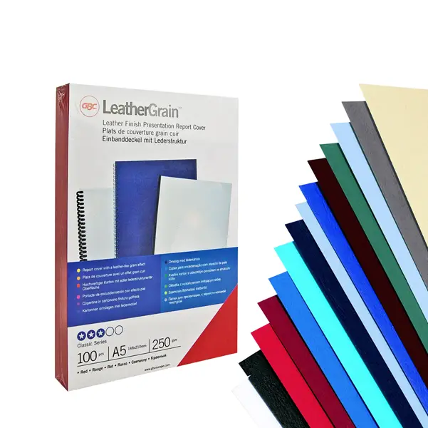 1x 100 COPERTINE LEATHERGRAIN 250GR A4 BLU GOFFRATO