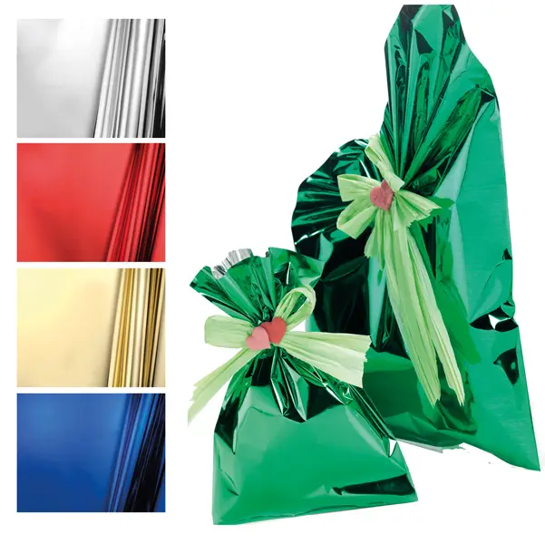 1x 50 BUSTE REGALO IN PPL METAL LUCIDO 20x35cm BLU senza patella adesiva