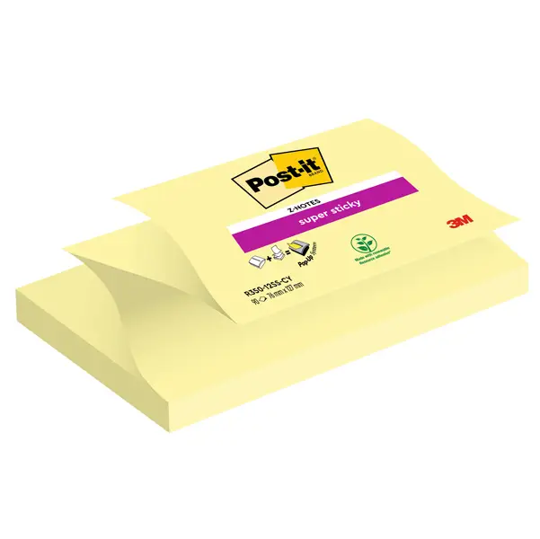 12x BLOCCO 90foglietti Post-itR Super Sticky Z-Notes Canary76x127mm R350-123SS-CY