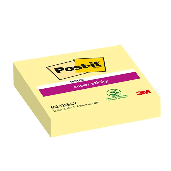 12x BLOCCO 90foglietti Post-itR Super Sticky Giallo Canary 47,6x47,6mm 622-12SS-CY