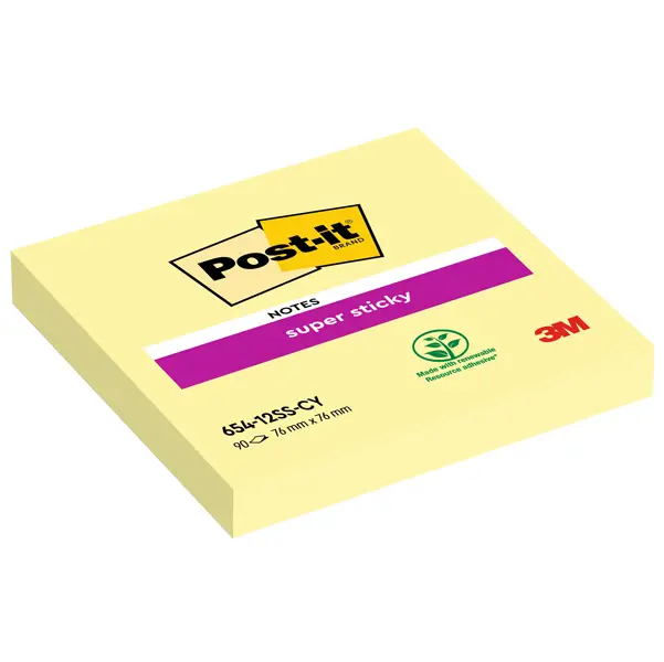 12x BLOCCO 90foglietti Post-itR Super Sticky Giallo Canary 76x76mm 654-12SS-CY