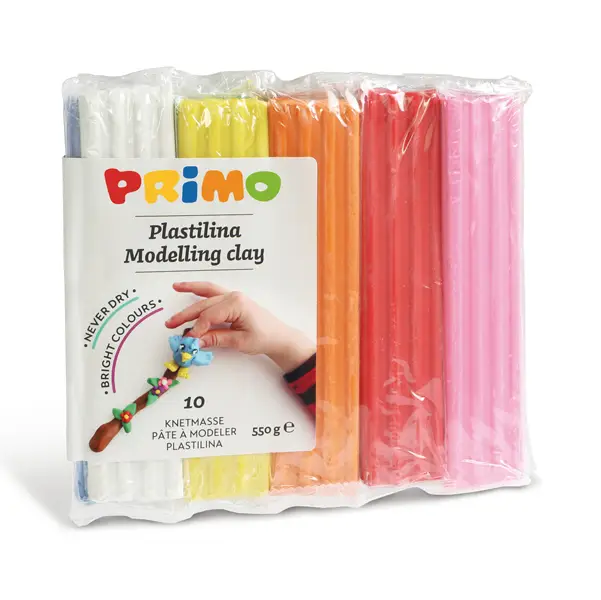 1x PANETTO PLASTILINA 10 COLORI da 55gr PRIMO