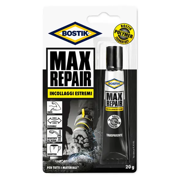 1x ADESIVO UNIVERSALE 20GR BOSTIK MAX REPAIR TRASPARENTE