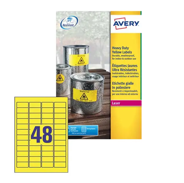 1x Poliestere adesivo L6103 giallo fluo 20fg A4 45,7x21,2mm (48et/fg) laser Avery