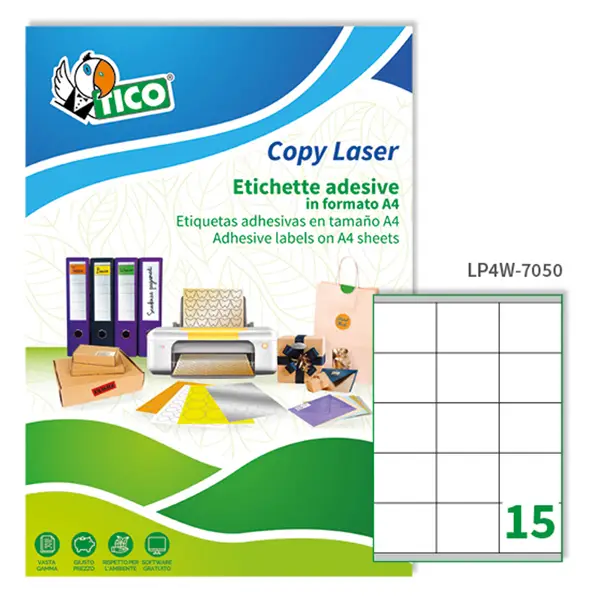 1x Etichetta adesiva LP4W bianca 100fg A4 70x50,8mm (15et/fg) Laser Tico
