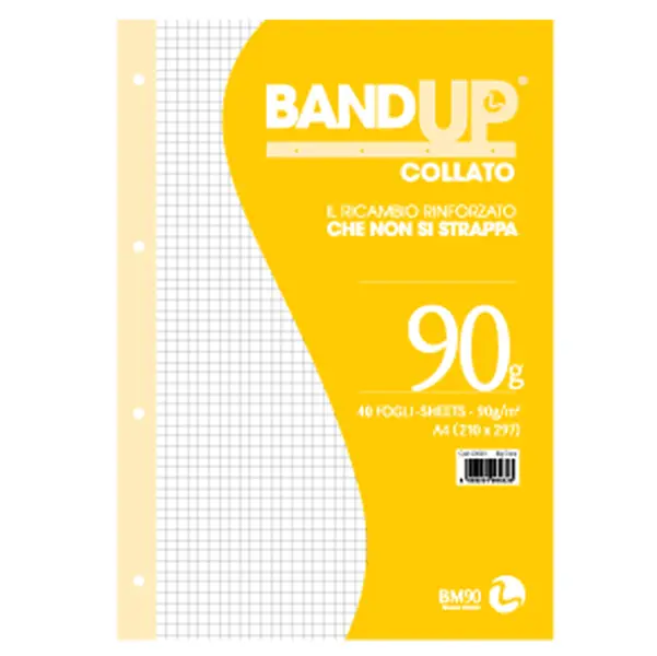 10x BLOCCO COLLATO FORATI RINFORZATI BANDUP A4 90gr 40fg 5mm BM