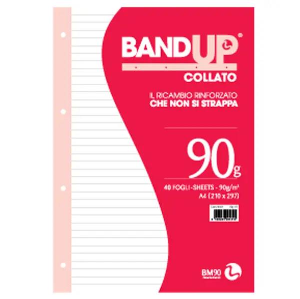10x BLOCCO COLLATO FORATI RINFORZATI BANDUP A4 90gr 40fg 1rigo BM