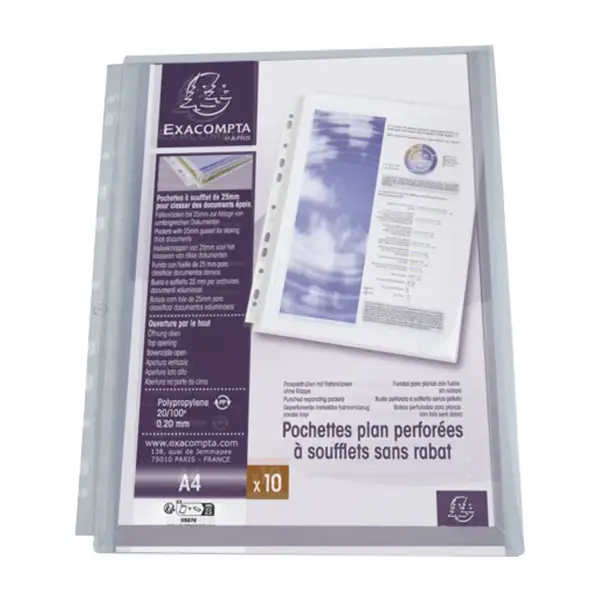 5x 10 Buste forate c/soffietto in PPL liscio A4 5507E Exacompta