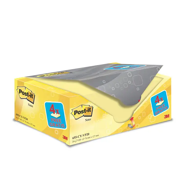 1x VALUE PACK 16+4 BLOCCO 100fg Post-itR Giallo Canary 76x127mm 72GR 655CY-VP20
