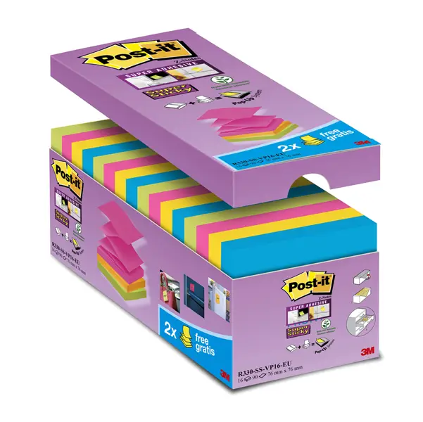 1x VALUE PACK 16 BLOCCO 90fg Post-itR Super Sticky Z-notes 76X76MM R-330-SS-VP16