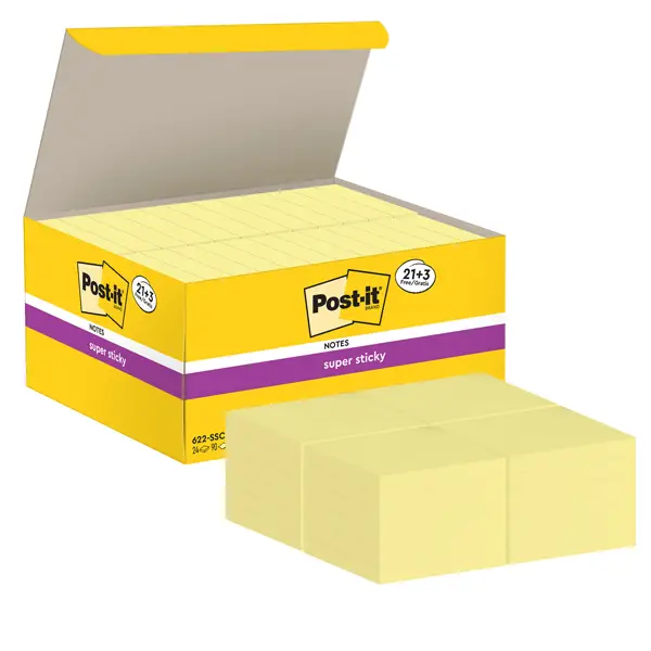 1x VALUE PACK 21+3 BLOCCO 90fg Post-itR Super Sticky Giallo Canary 47.6x47.6mm