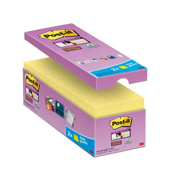 1x VALUE PACK 14+2 BLOCCO 90fg Post-itR Super Sticky Giallo Canary 76x76mm