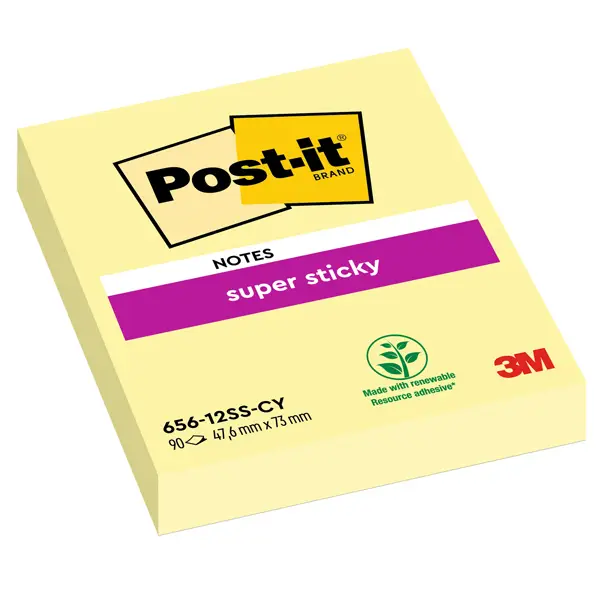 12x BLOCCO 90foglietti Post-itR Super Sticky Giallo Canary 47.6x76mm 656-12SS-CY-EU