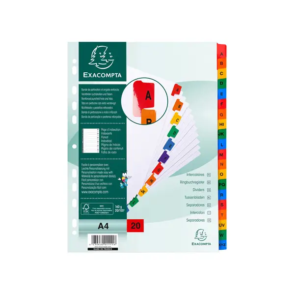 1x SEPARATORE Alfabetico A-Z/A4 in CARTONCINO 160gr Exacompta