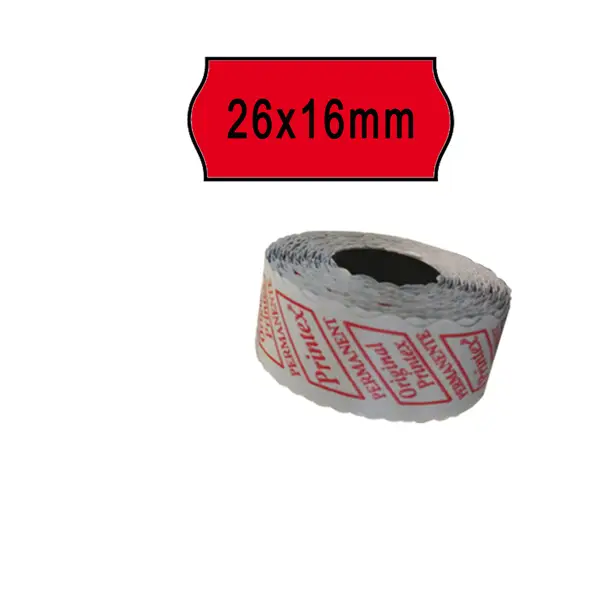 1x PACK 10 ROTOLI 1000 ETICH. 26x16mm ONDA ROSSO PERM. Printex
