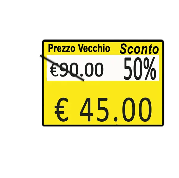 1x PACK 10 ROTOLI 600 ETICH. 26x19mm "Taglio prezzo..." GIALLO PERM. Printex