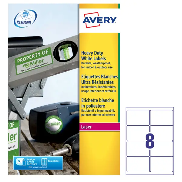 1x Poliestere adesivo L4715 bianco 20fg A4 99,1x67,7mm (8et/fg) laser Avery