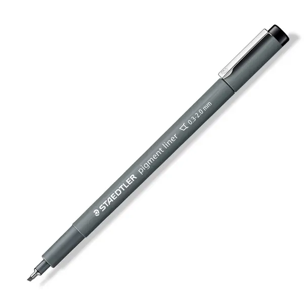 10x Pennarello Pigment Liner 308 nero 2,0mm punta scalpello Staedtler