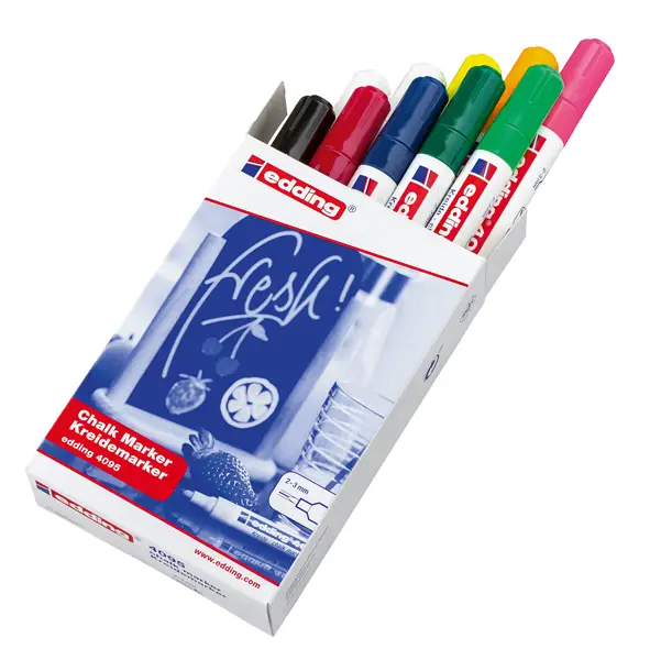 1x Astuccio 10 marcatore EDDING 4095 punta conica gesso liquido col.assortiti