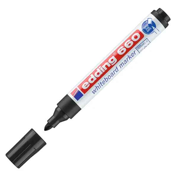 10x  MARCATORE NERO PER LAVAGNE BIANCHE EDDING 660 TRATTO 1,5 - 3,00mm