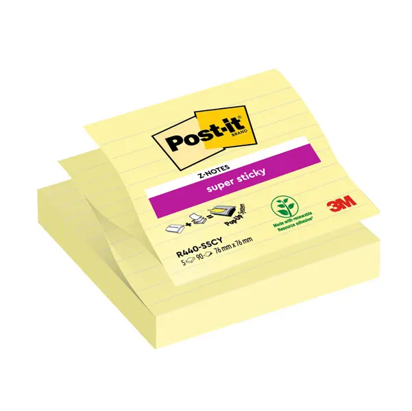5x RICARICA 90foglietti Post-itR Super Sticky 101x101mm righe R440-SSCY GIALLO C
