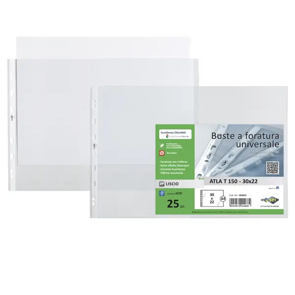 1x 25 buste forate ATLA T 150 30x22cm liscio A4 Album SEI ROTA