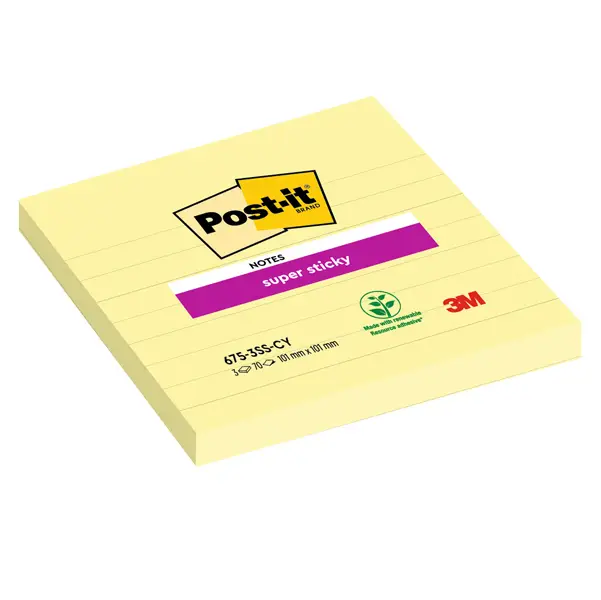3x Blocco 70fg. Post-itR Super Sticky Giallo Canary 101x101mm a righe 675-SS3CY-EU
