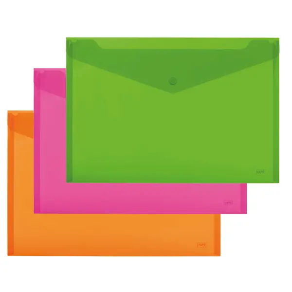 1x SET 3 BUSTE CON BOTTONE A4-33,5x23,5cm COLORI Fluo Ass. LEBEZ ART.80438